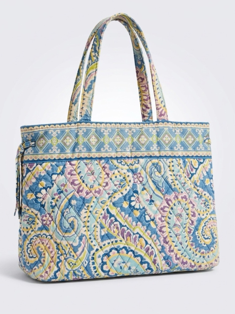 Vera Bradley Villager’s Quilted Paisley Tote Bag in Blue and Cream